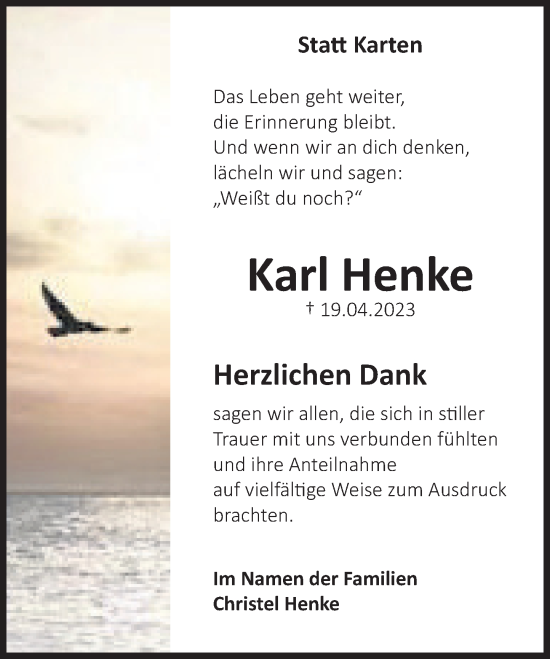 Traueranzeige von Karl Henke von Deister- und Weserzeitung