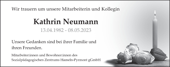 Traueranzeige von Kathrin Neumann von Deister- und Weserzeitung