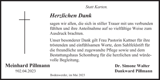 Traueranzeige von Meinhard Pillmann von Deister- und Weserzeitung