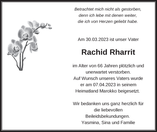 Traueranzeige von Rachid Rharrit von Neue Deister-Zeitung