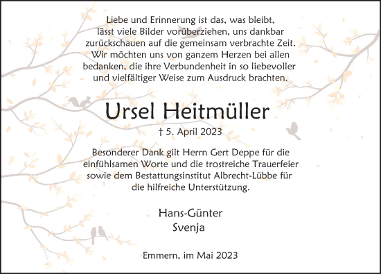 Traueranzeige von Ursel Heitmüller von Deister- und Weserzeitung