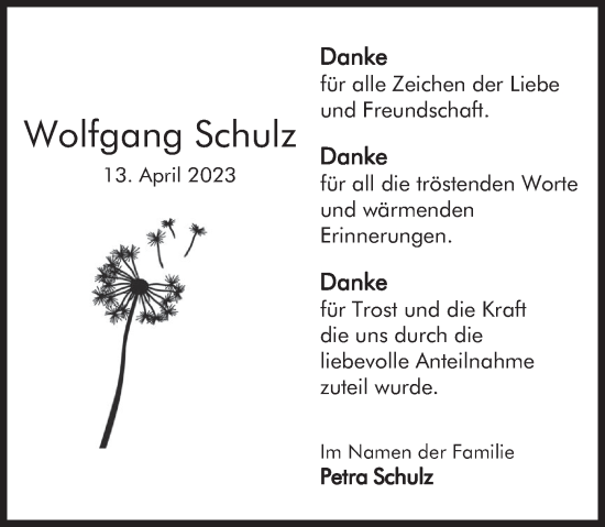 Traueranzeige von Wolfgang Schulz von Deister- und Weserzeitung