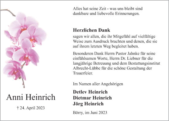 Traueranzeige von Anni Heinrich von Deister- und Weserzeitung