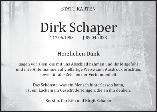 Traueranzeige von Dirk Schaper von Deister- und Weserzeitung