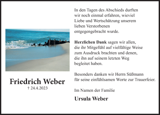 Traueranzeige von Friedrich Weber von Deister- und Weserzeitung