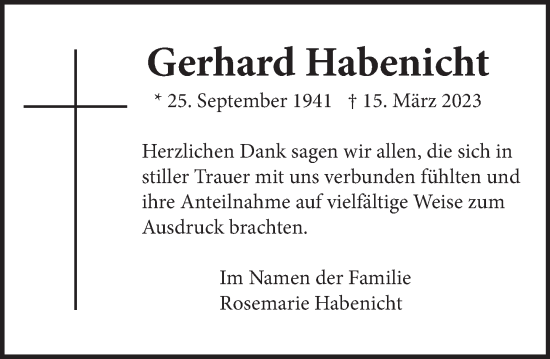 Traueranzeige von Gerhard Habenicht von Neue Deister-Zeitung
