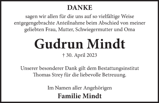Traueranzeige von Gudrun Mindt von Neue Deister-Zeitung