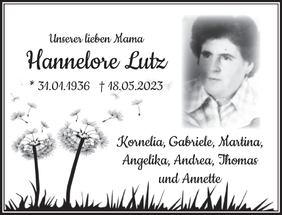 Traueranzeige von Hannelore Lutz von Deister- und Weserzeitung