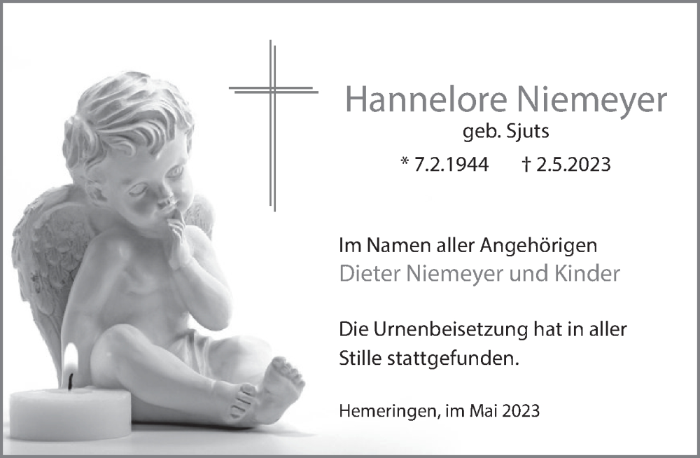  Traueranzeige für Hannelore Niemeyer vom 27.05.2023 aus Deister- und Weserzeitung