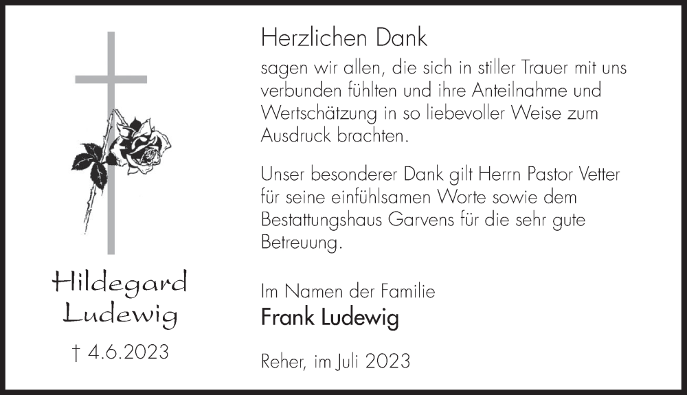  Traueranzeige für Hildegard Ludewig vom 01.07.2023 aus Deister- und Weserzeitung