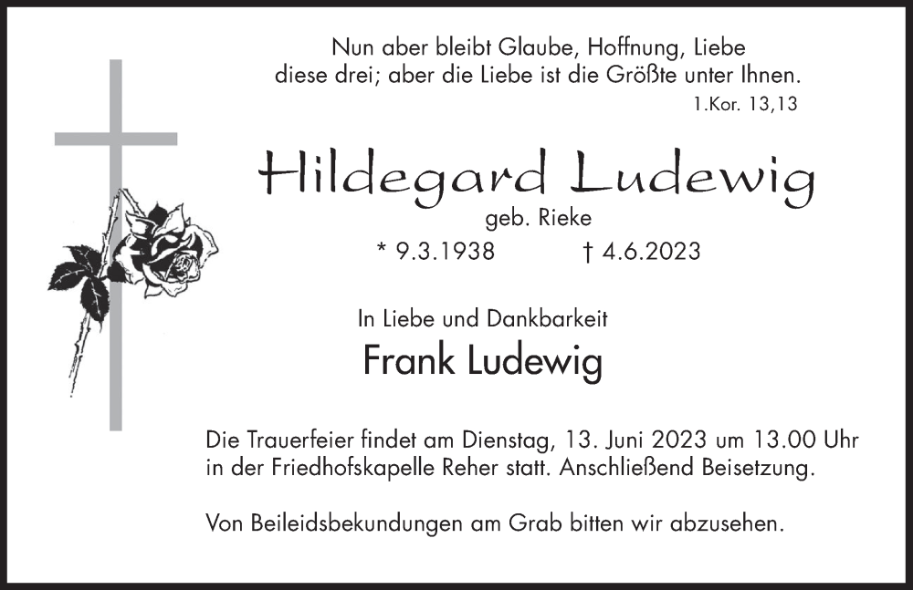  Traueranzeige für Hildegard Ludewig vom 10.06.2023 aus Deister- und Weserzeitung