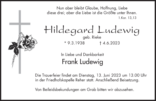 Traueranzeige von Hildegard Ludewig von Deister- und Weserzeitung