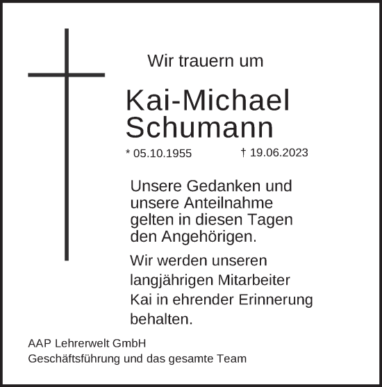Traueranzeige von Kai-Michael Schumann von Neue Deister-Zeitung
