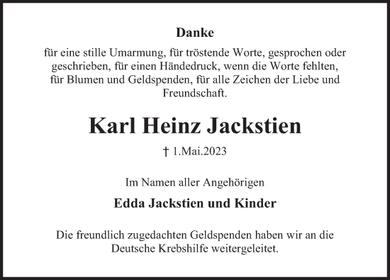 Traueranzeige von Karl Heinz Jackstien von Deister- und Weserzeitung