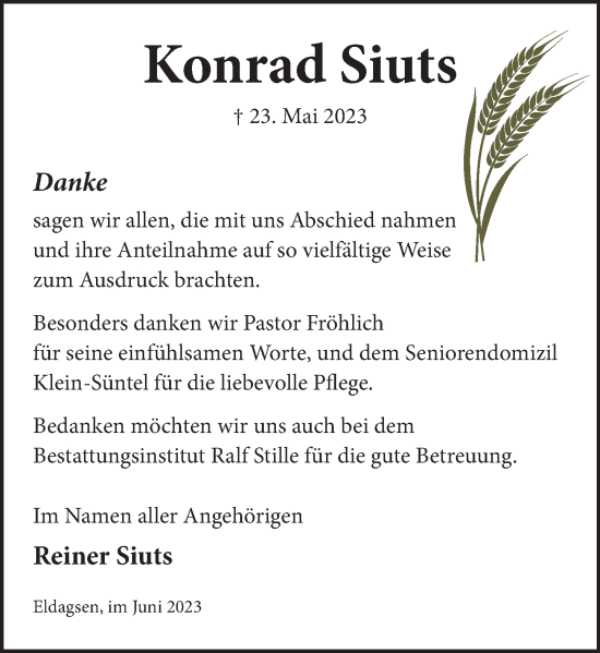 Traueranzeige von Konrad Siuts von Neue Deister-Zeitung