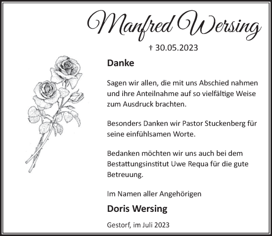 Traueranzeige von Manfred Wersing von Neue Deister-Zeitung