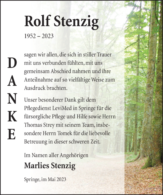 Traueranzeige von Rolf Stenzig von Neue Deister-Zeitung