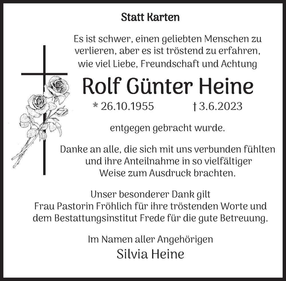  Traueranzeige für Rolf Günter Heine vom 01.07.2023 aus Deister- und Weserzeitung
