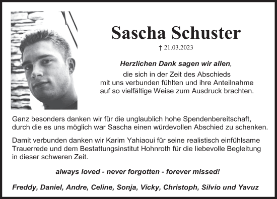 Traueranzeige von Sascha Schuster von Deister- und Weserzeitung