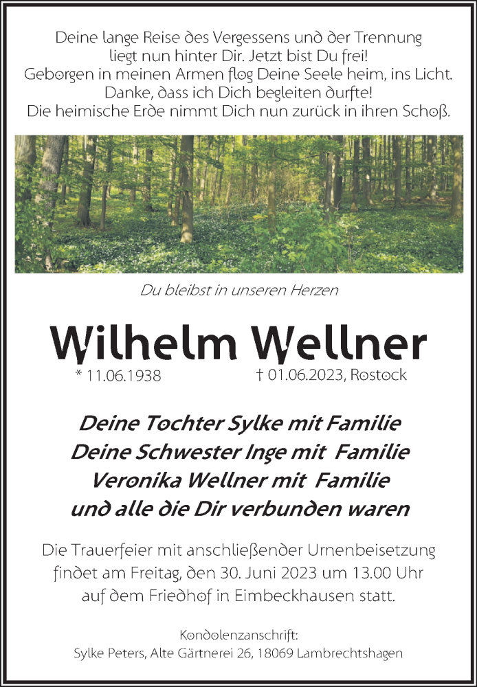  Traueranzeige für Wilhelm Wellner vom 10.06.2023 aus Neue Deister-Zeitung