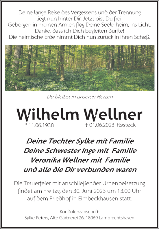 Traueranzeige von Wilhelm Wellner von Neue Deister-Zeitung