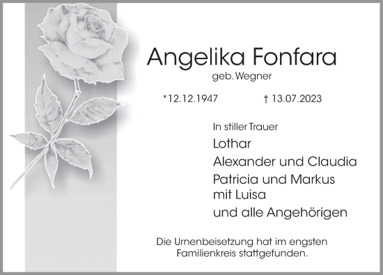 Traueranzeige von Angelika Fonfara von Deister- und Weserzeitung