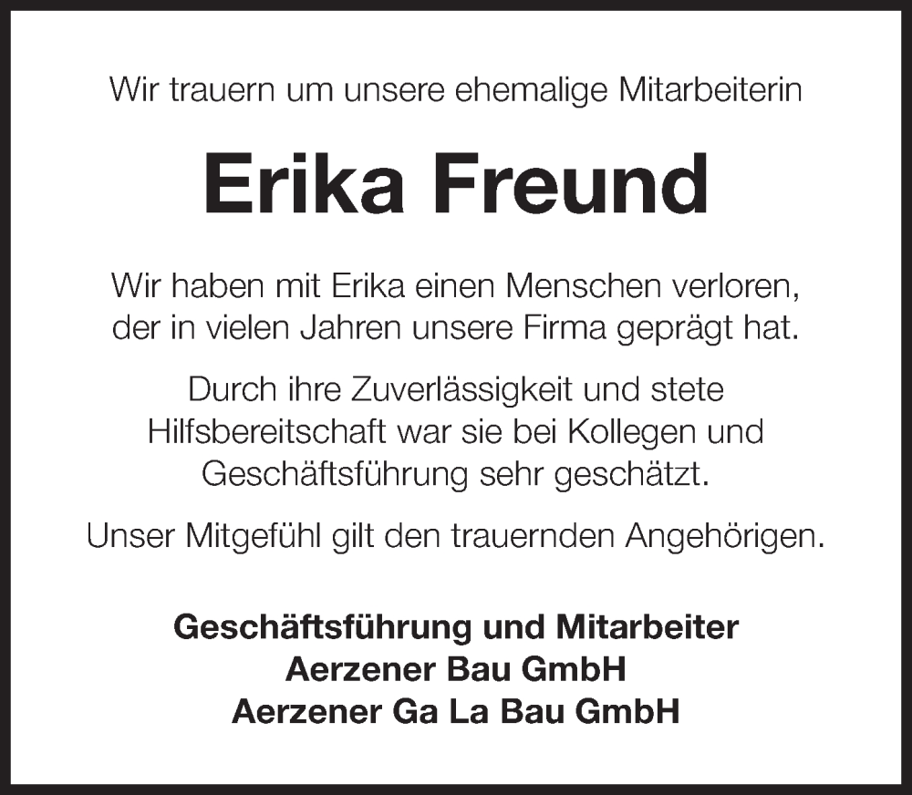 Traueranzeige für Erika Freund vom 29.07.2023 aus Deister- und Weserzeitung