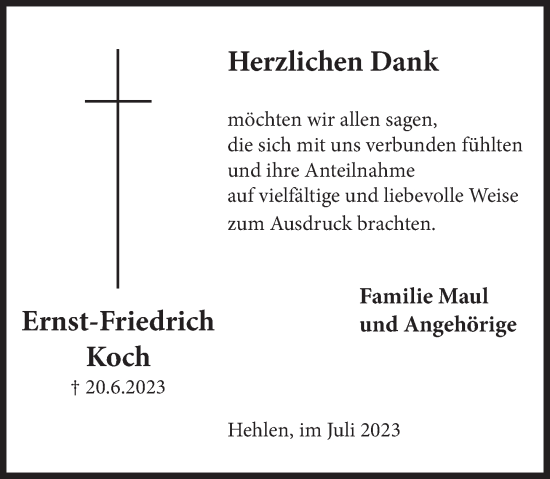 Traueranzeige von Ernst-Friedrich Koch von Deister- und Weserzeitung