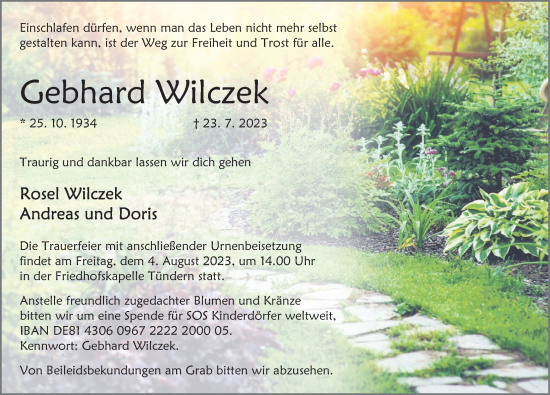Traueranzeige von Gebhard Wilczek von Deister- und Weserzeitung