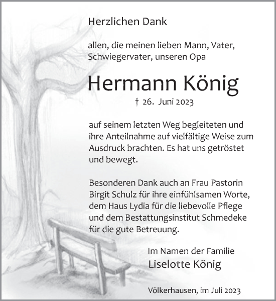 Traueranzeige von Hermann König von Deister- und Weserzeitung