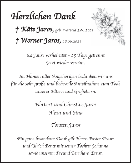 Traueranzeige von Käte Jaros von Deister- und Weserzeitung
