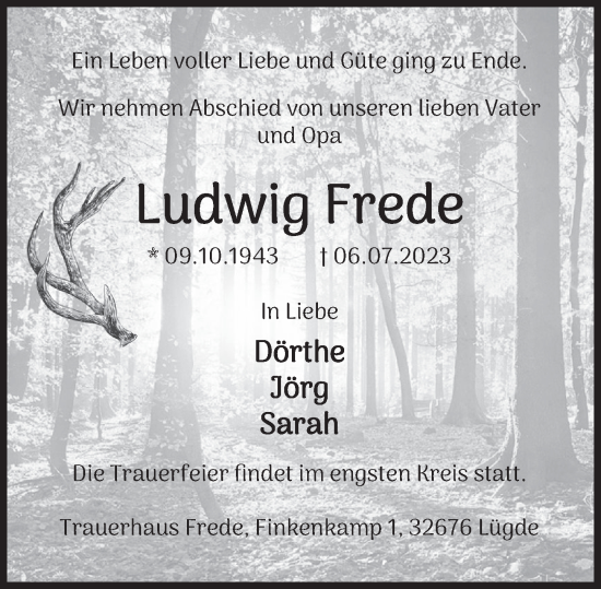 Traueranzeige von Ludwig Frede von Deister- und Weserzeitung