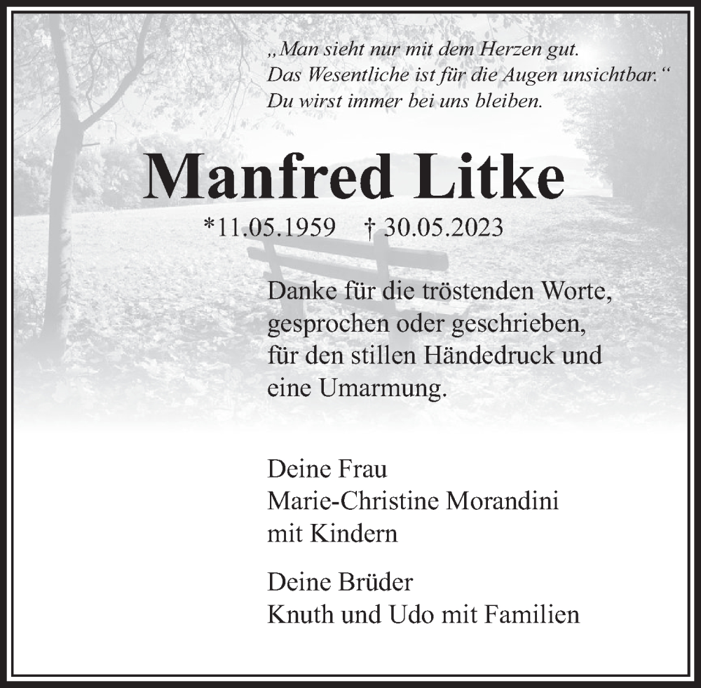  Traueranzeige für Manfred Litke vom 08.07.2023 aus Deister- und Weserzeitung