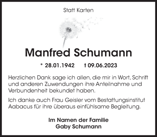 Traueranzeige von Manfred Schumann von Deister- und Weserzeitung