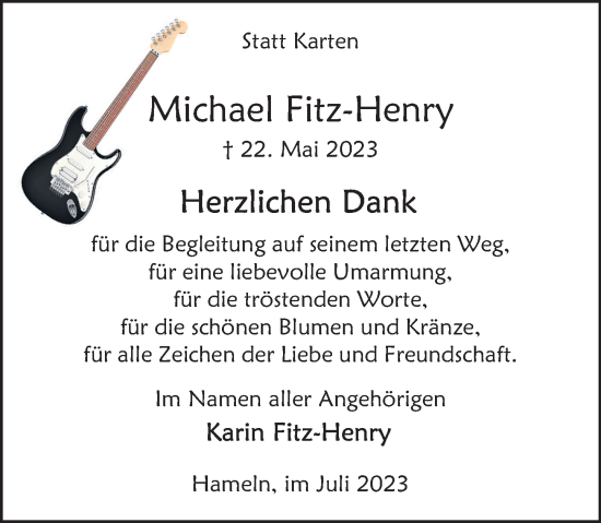 Traueranzeige von Michael Fitz-Henry von Deister- und Weserzeitung