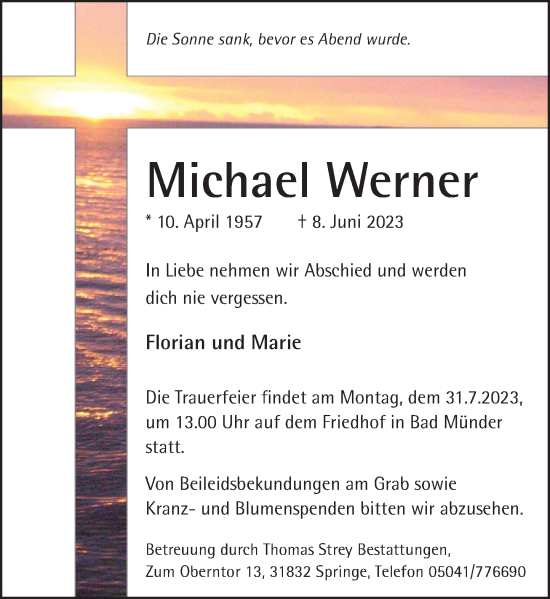Traueranzeige von Michael Werner von Neue Deister-Zeitung