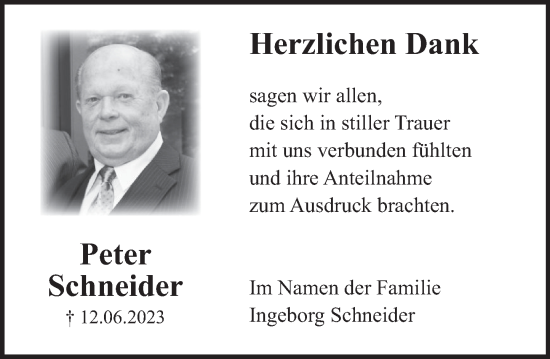 Traueranzeige von Peter Schneider von Deister- und Weserzeitung