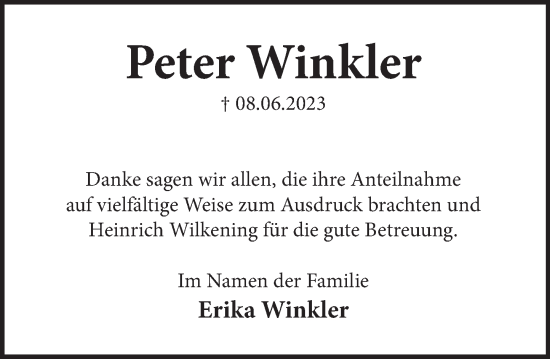 Traueranzeige von Peter Winkler von Neue Deister-Zeitung