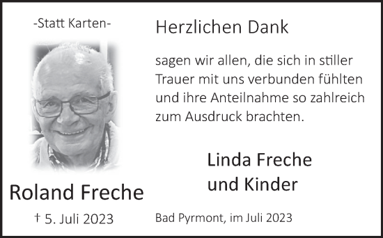 Traueranzeige von Roland Freche von Deister- und Weserzeitung
