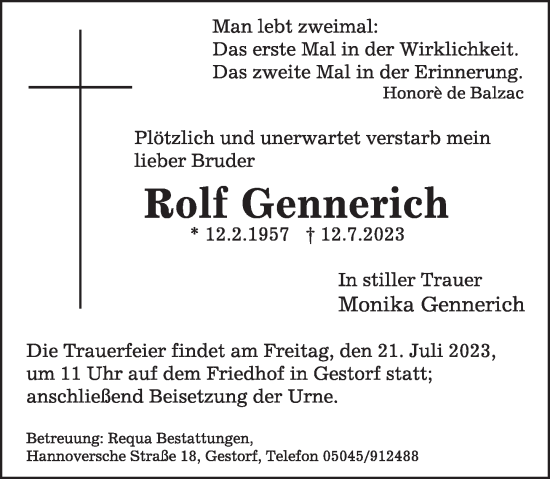 Traueranzeige von Rolf Gennerich von Neue Deister-Zeitung