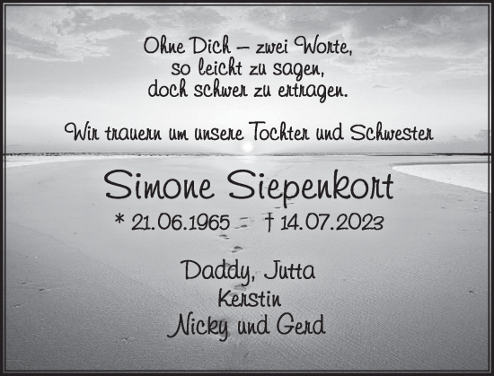 Traueranzeige von Simone Siepenkort von Deister- und Weserzeitung