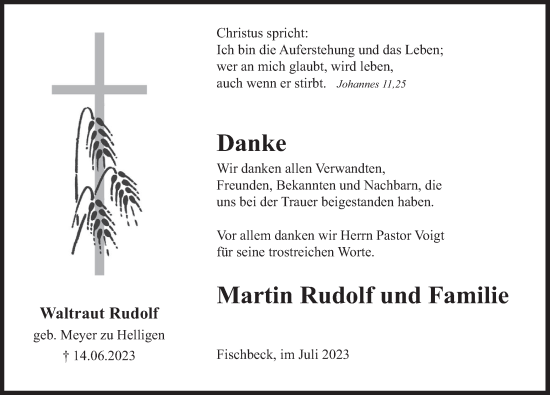 Traueranzeige von Waltraut Rudolf von Deister- und Weserzeitung