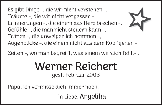 Traueranzeige von Werner Reichert von Deister- und Weserzeitung