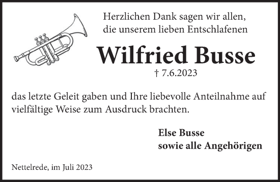 Traueranzeige von Wilfried Busse von Neue Deister-Zeitung