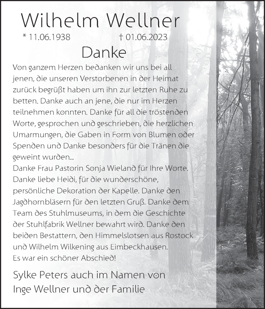  Traueranzeige für Wilhelm Wellner vom 15.07.2023 aus Neue Deister-Zeitung