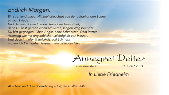 Traueranzeige von Annegret Deiter von Deister- und Weserzeitung