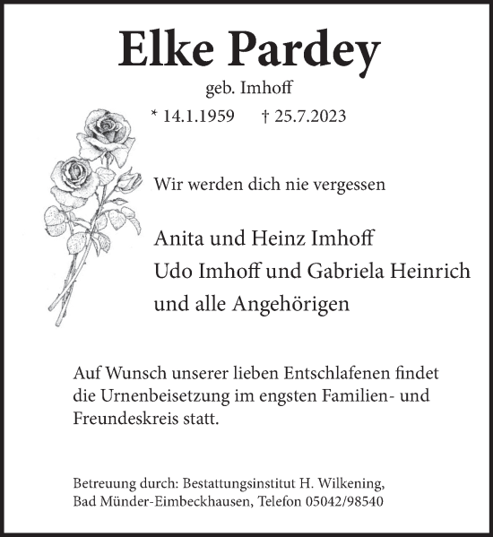 Traueranzeige von Elke Pardey von Neue Deister-Zeitung