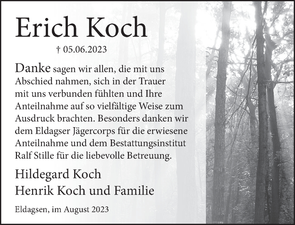  Traueranzeige für Erich Koch vom 12.08.2023 aus Neue Deister-Zeitung