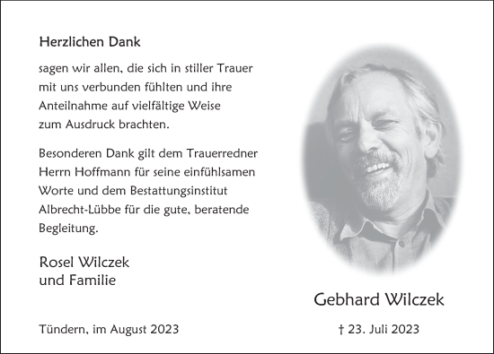 Traueranzeige von Gebhard Wilczek von Deister- und Weserzeitung