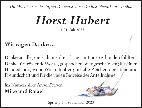 Traueranzeige von Horst Hubert